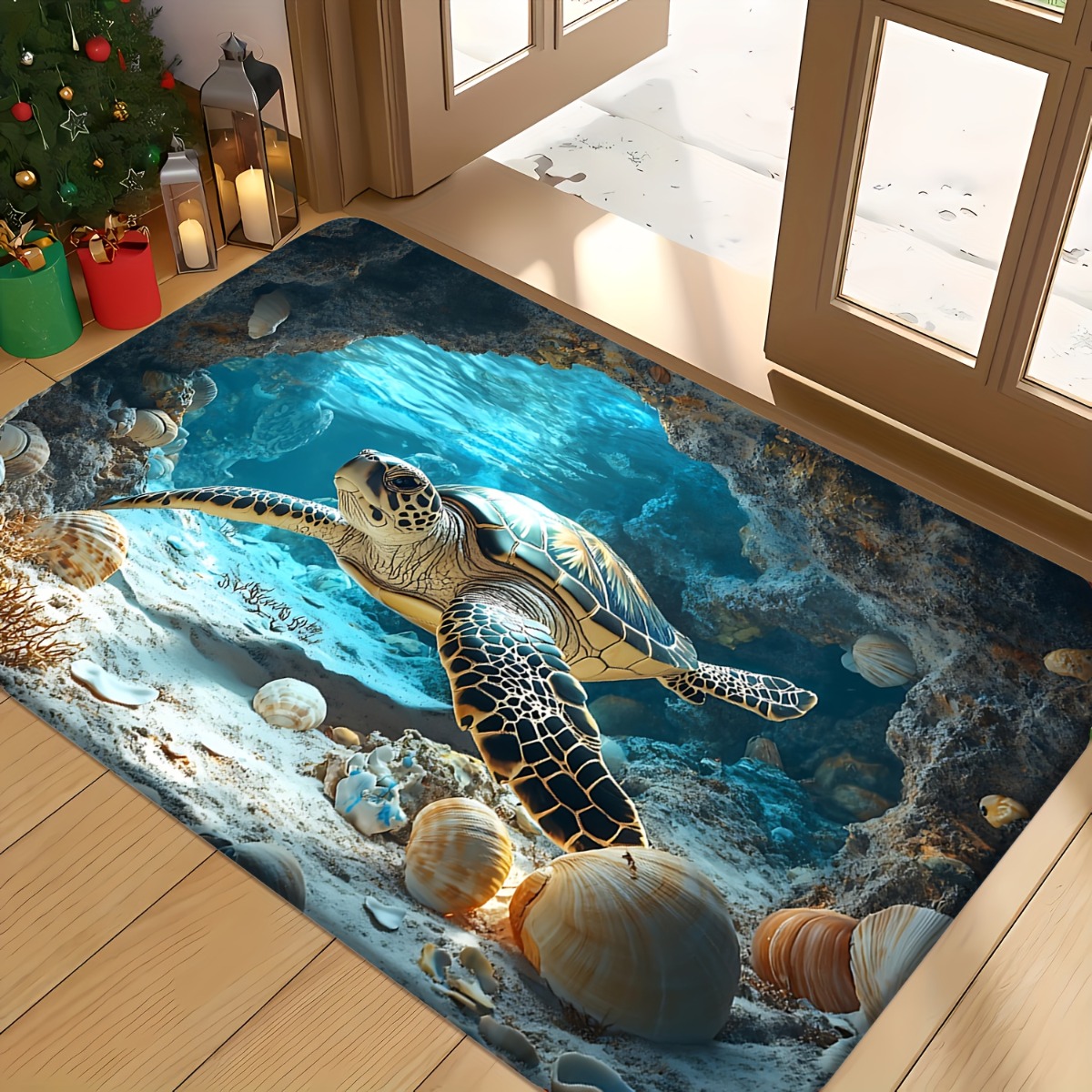 Commercial Printing And Design - ウミガメラグベルベットフランネルプリントフロアマットオーシャンデザイン装飾カーペットバスルームホームデコレーション