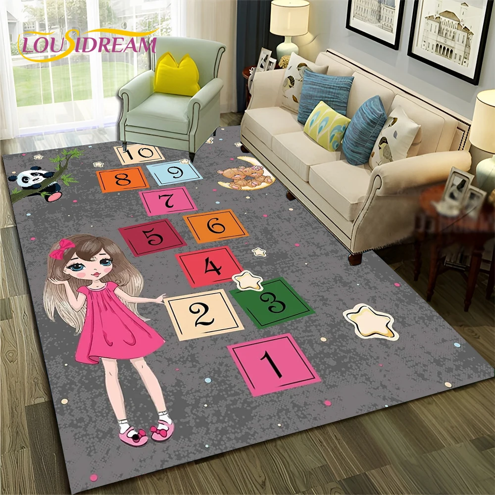 Commercial Digital Printing - 3D ぼんやり子供デジタルゲーム少年少女漫画カーペットラグ家庭用リビングルームソファ玄関マット装飾、子供ノンスリップフロアマット