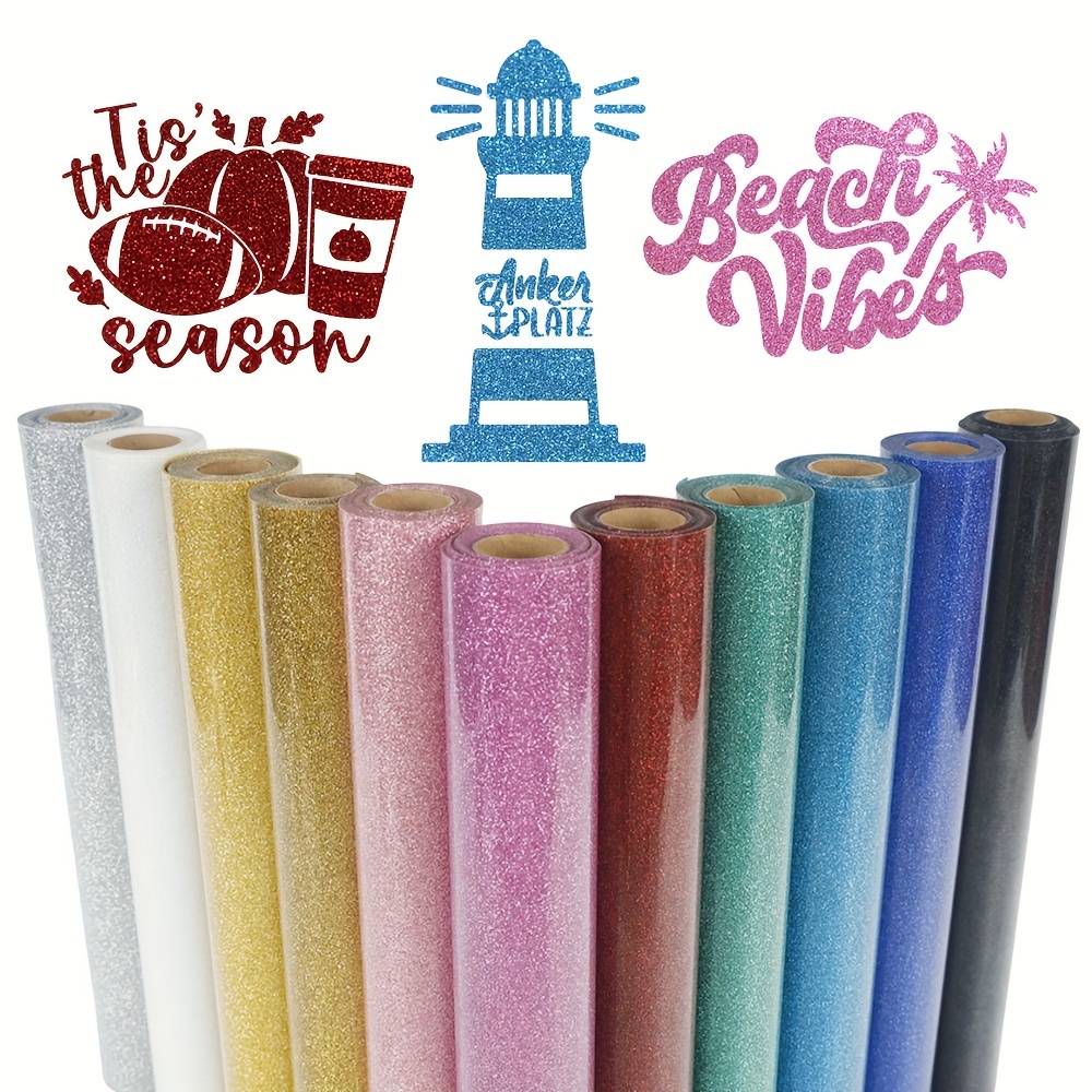 Heat Transfer Vinyl Roll - 1パック、グリッターHTV熱転写ビニールロール 12インチ×4フィート ロール アイロンオン DIY Tシャツやシルエット用