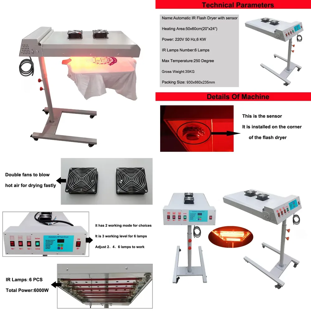 Flash Dryer Screen Print - 温度制御フラッシュ乾燥機 6KW センサー付きスクリーン印刷用フラッシュ乾燥機