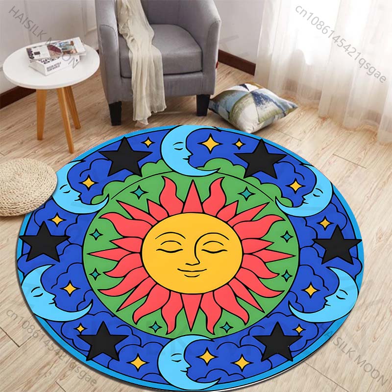 カラフルな太陽、月、星のデザインがプリントされた丸型カーペッ - Commercial Printing And Design のレビューと価格
