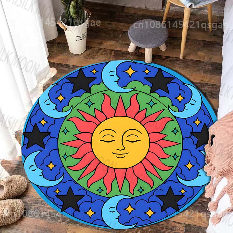 カラフルな太陽、月、星のデザインがプリントされた丸型カーペッ - Commercial Printing And Design のレビューと価格