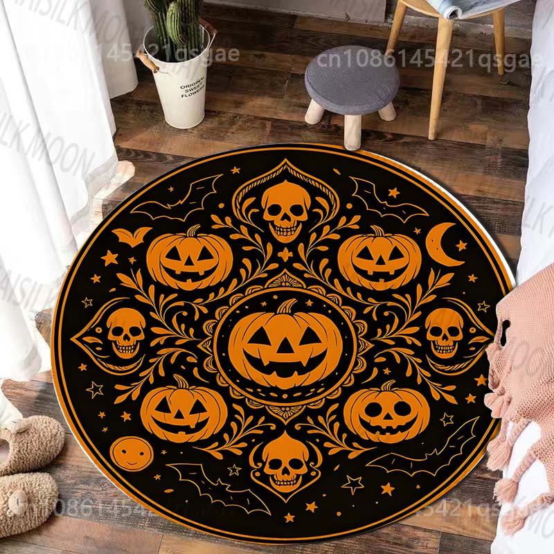 ハロウィンのカボチャとスカルの円形デザインがプリントされた丸 - Commercial Printing And Design のレビューと価格